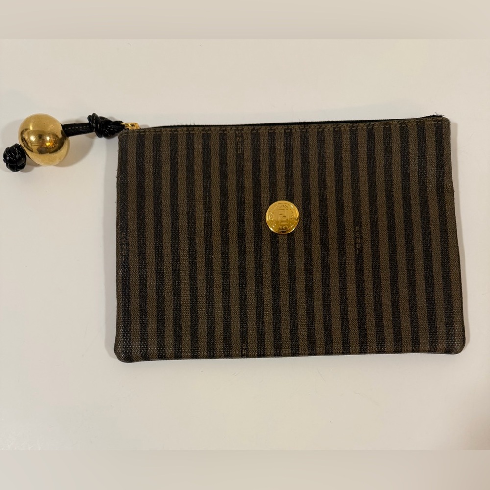 Fendi Leather Pequin Thin Striped Clutch, Pouch, Makeup Bag Vintage EUC